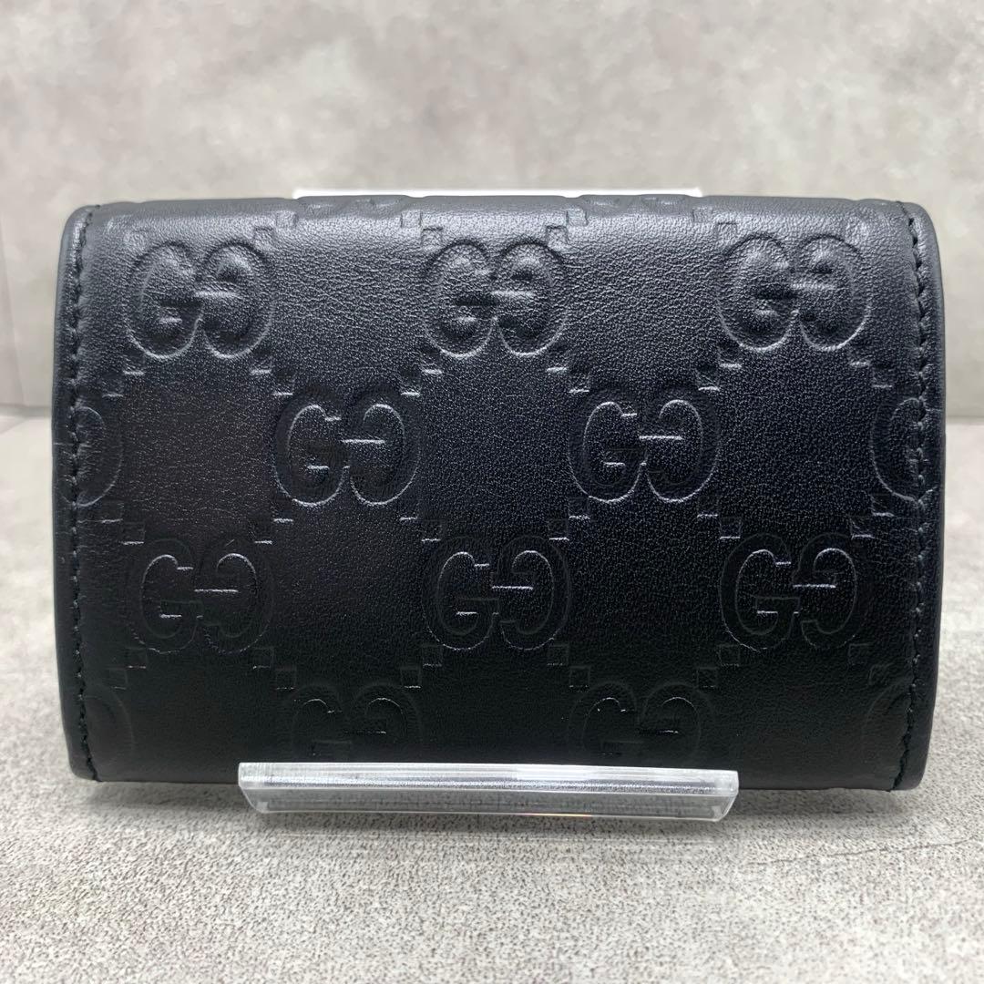 【美品】GUCCI シマ ケース 小銭入れ ブラック レザー メンズ