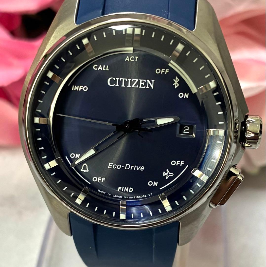 【美品】シチズン 腕時計 Bluetooth ソーラー W410 ネイビー