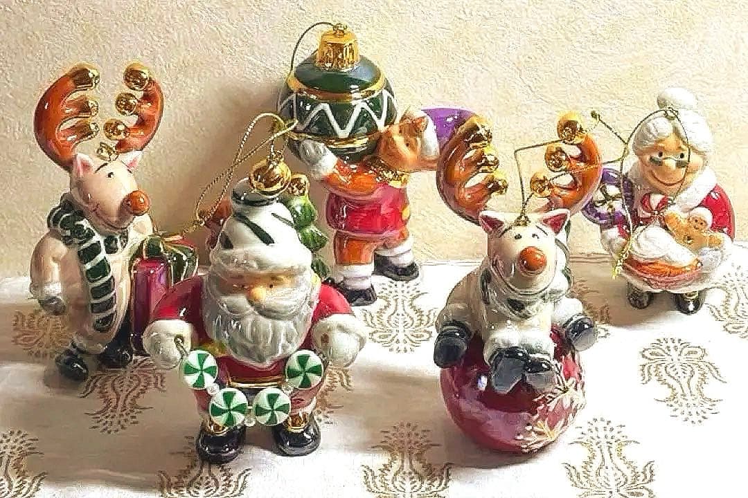 5体セットの可愛い陶器製クリスマスオーナメント