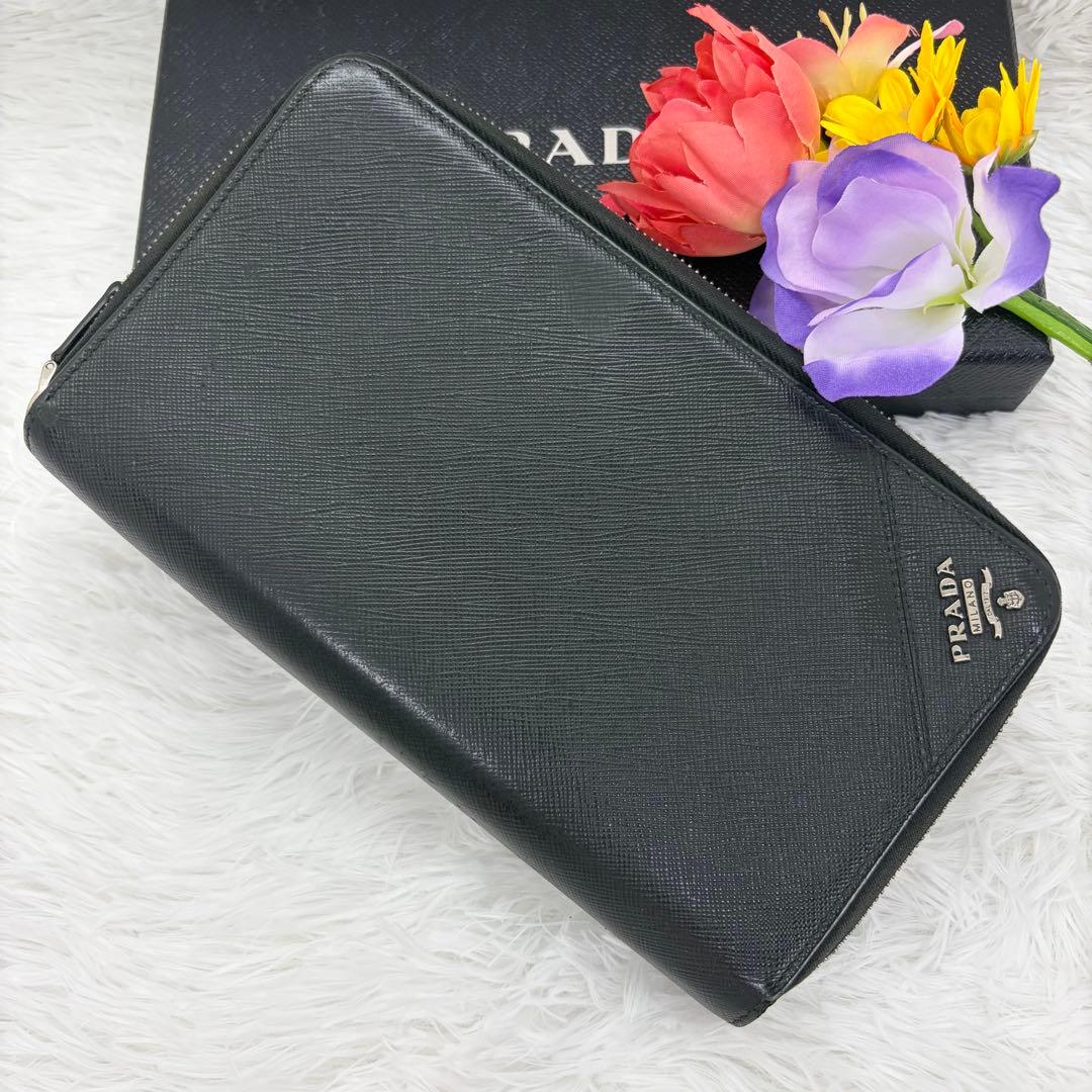 極美品✨プラダ　長財布　ダブルファスナー　トラベルケース　サフィアーノ　ブラック