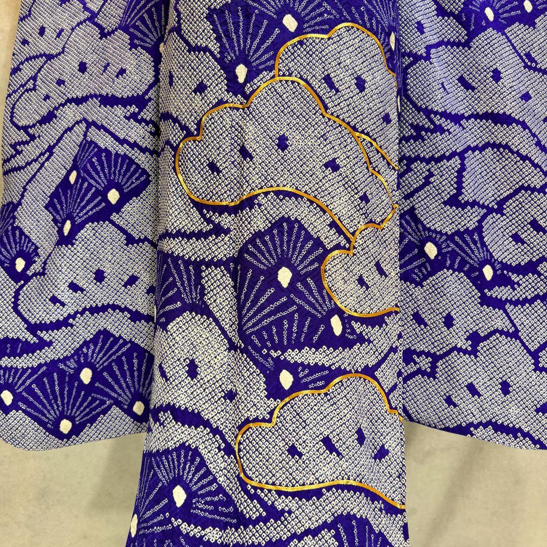 総絞り　美品　振袖六点フルセット　157〜167cm　裄長め　青