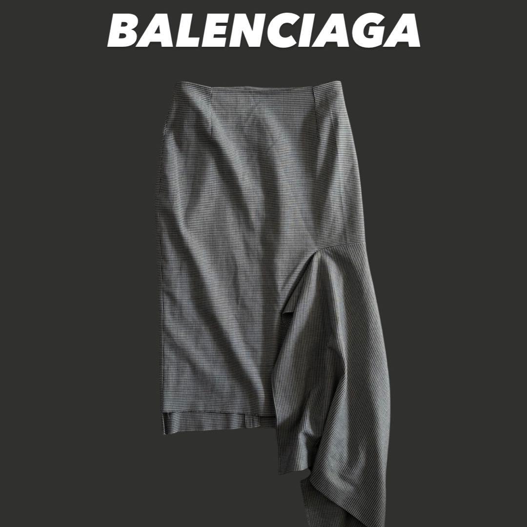BALENCIAGAバレンシアガ アシンメトリー フリル千鳥格子スカート 34