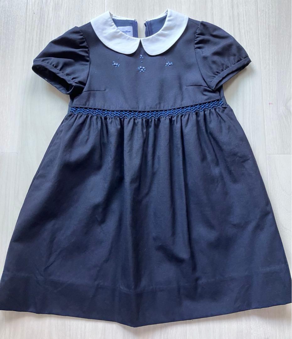 ファミリア　ワンピース　お受験　濃紺　半袖　familiar