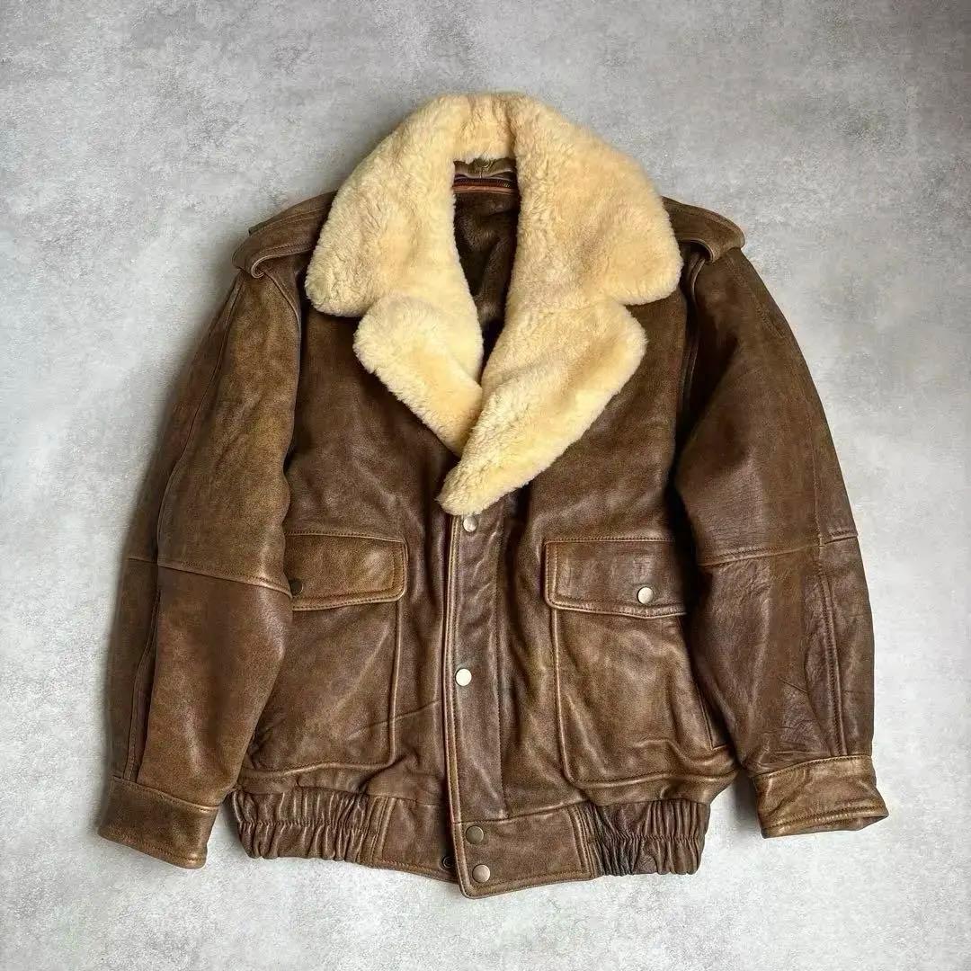 G-1シープスキンレザージャケットフライトジャケットジップアップブルゾン4way