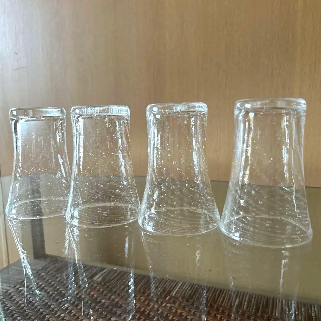 新品◆91 荒川尚也　螺旋状　アワグラス　宙吹きガラスコップ　４客　晴耕社ガラス