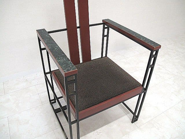 希少品　ポストモダン　アイアンフレームチェア/レッド　幾何学チェア/モダン