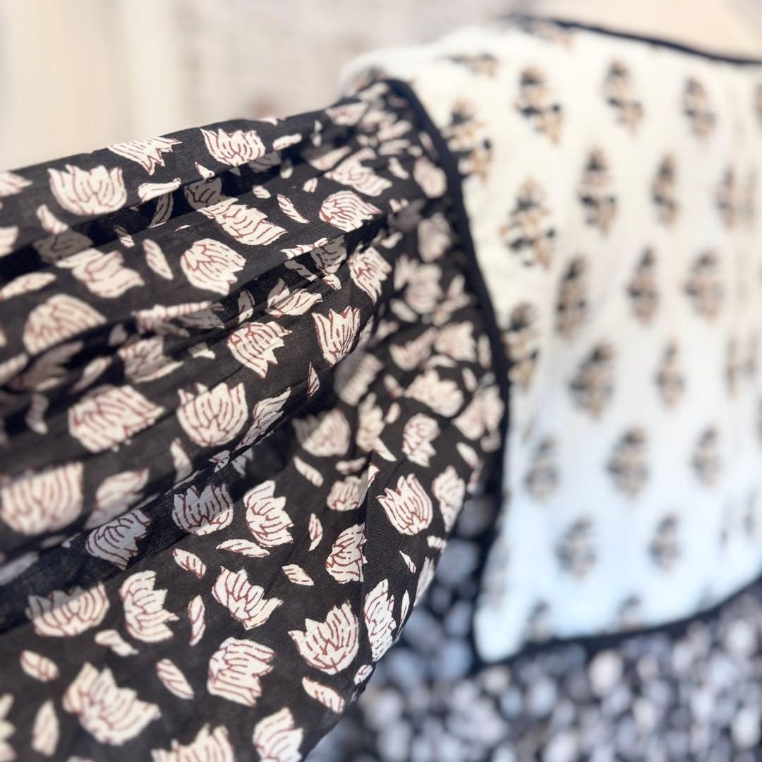 インド ブロックプリント ワンピース 新品 ブラック ホワイト