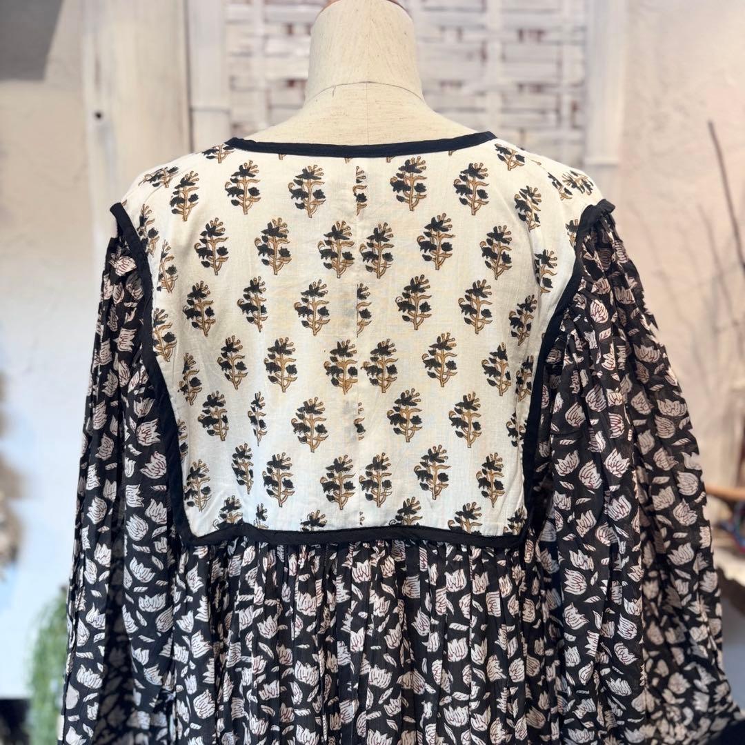 インド ブロックプリント ワンピース 新品 ブラック ホワイト