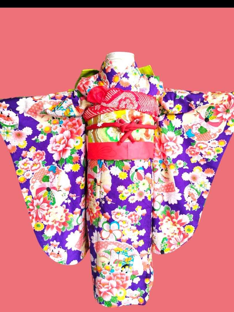 専用です☆アンティーク紫に百花繚乱の着物と作り帯