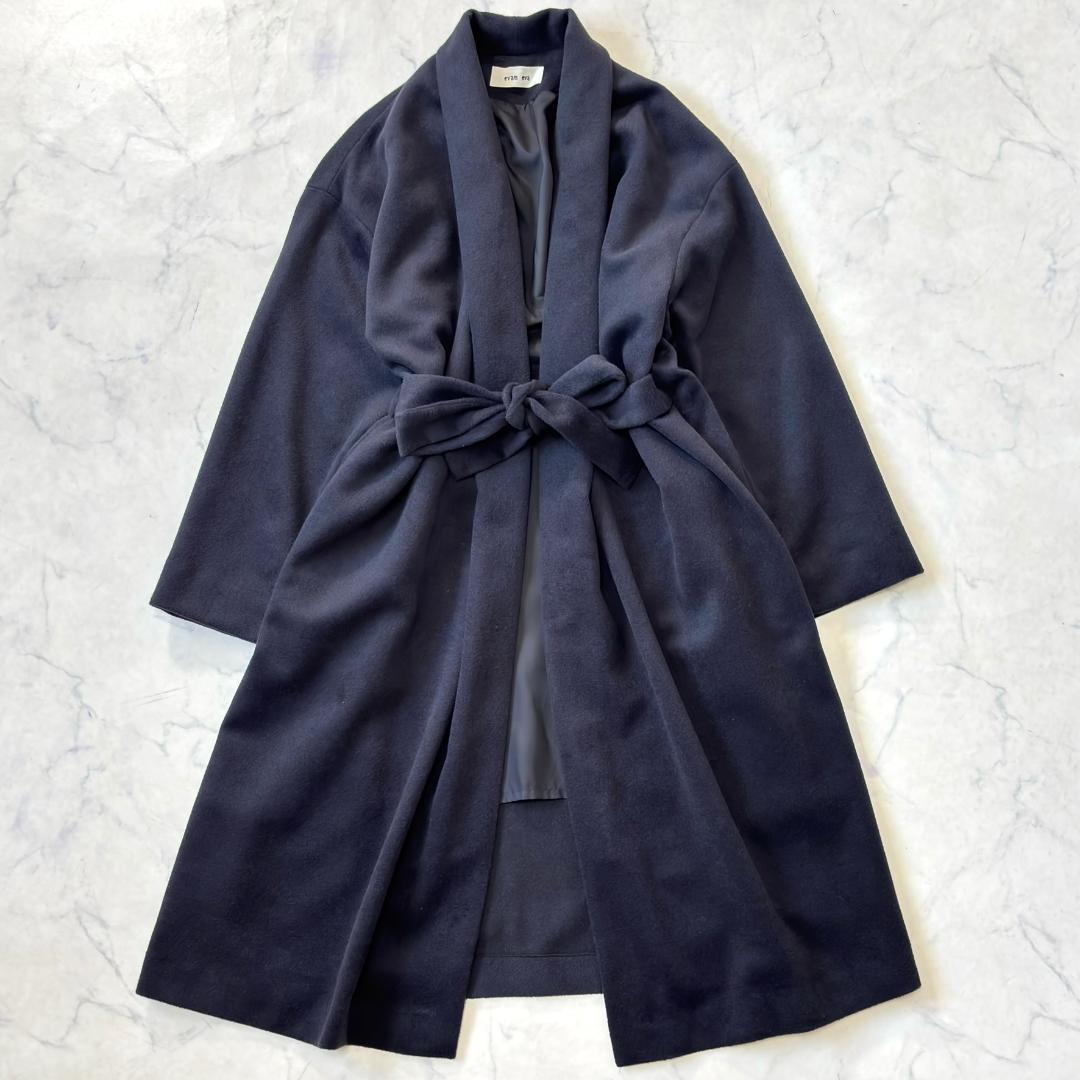 エヴァムエヴァ ロングコート アンゴラウール ベルテッド 黒 2 tr5