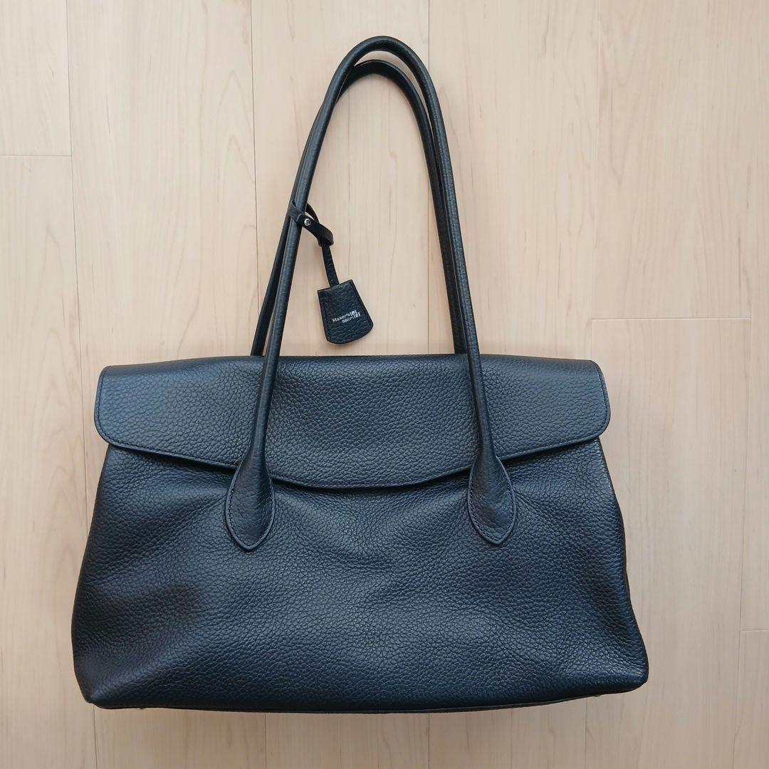 ひがし鎌倉シャツ フラップトートバッグ シュリンクレザー ネイビー