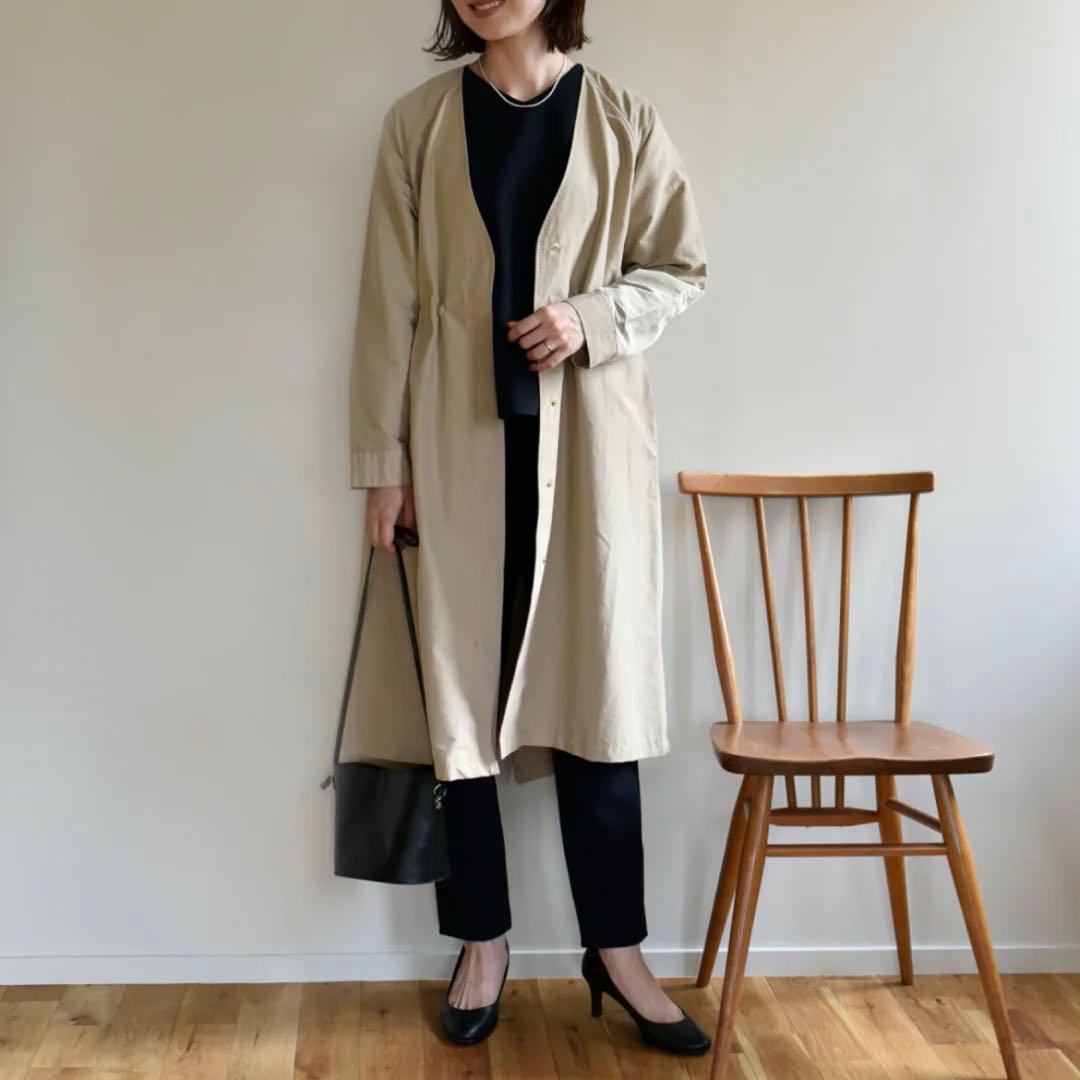 未使用級 OUR♡頼れるノーカラーコート 撥水 洗濯可 軽量 ベージュ