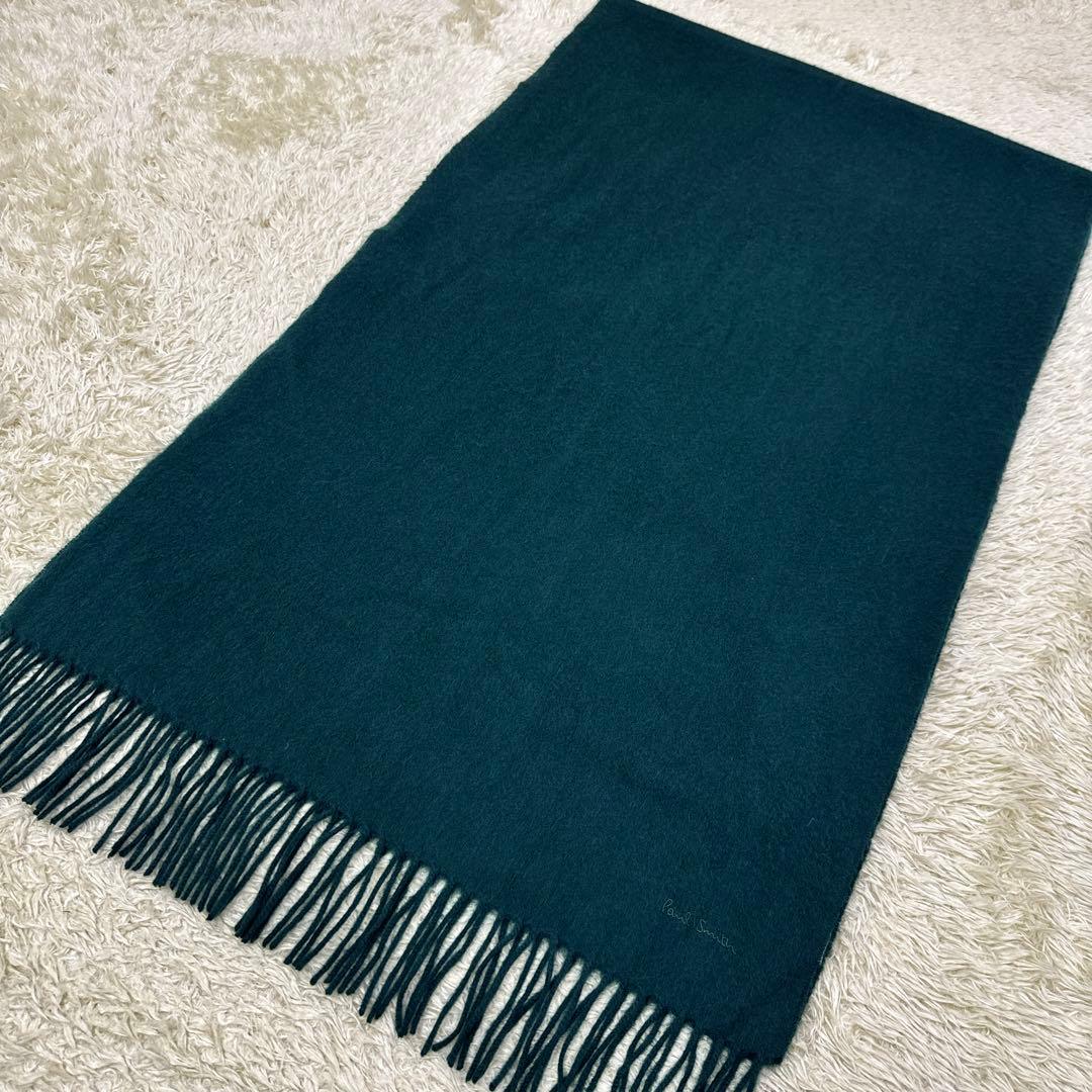 美品✨ポールスミス　カシミヤ100 超大判　マフラー　ストール　グリーン　ロゴ