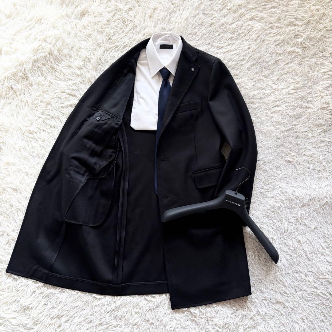 <極美品>TAGLIATORE×ブリッラ ブラック ウール チェスターコート44