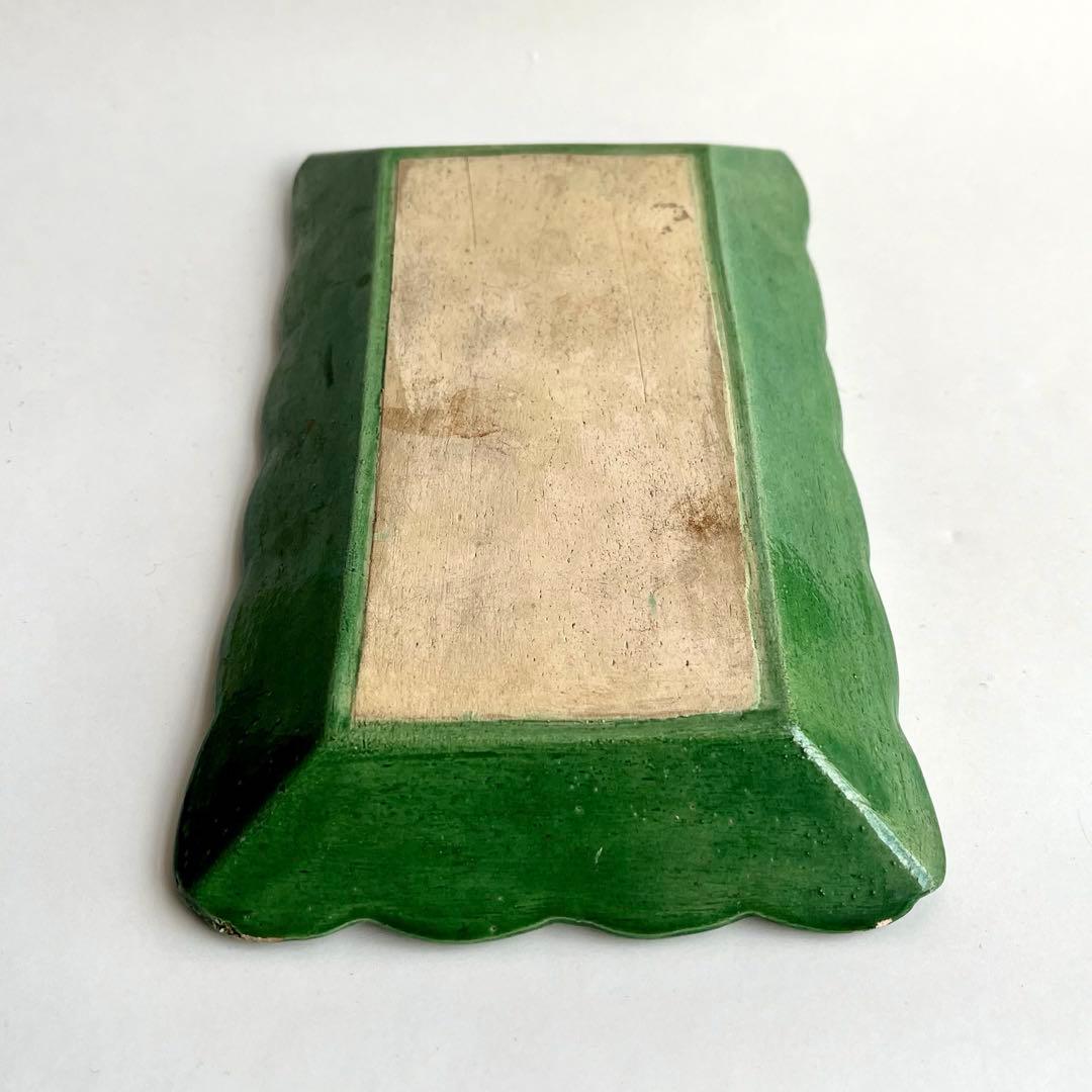 源内焼　平賀源内　陽刻　三彩釉　漢詩山水　長皿