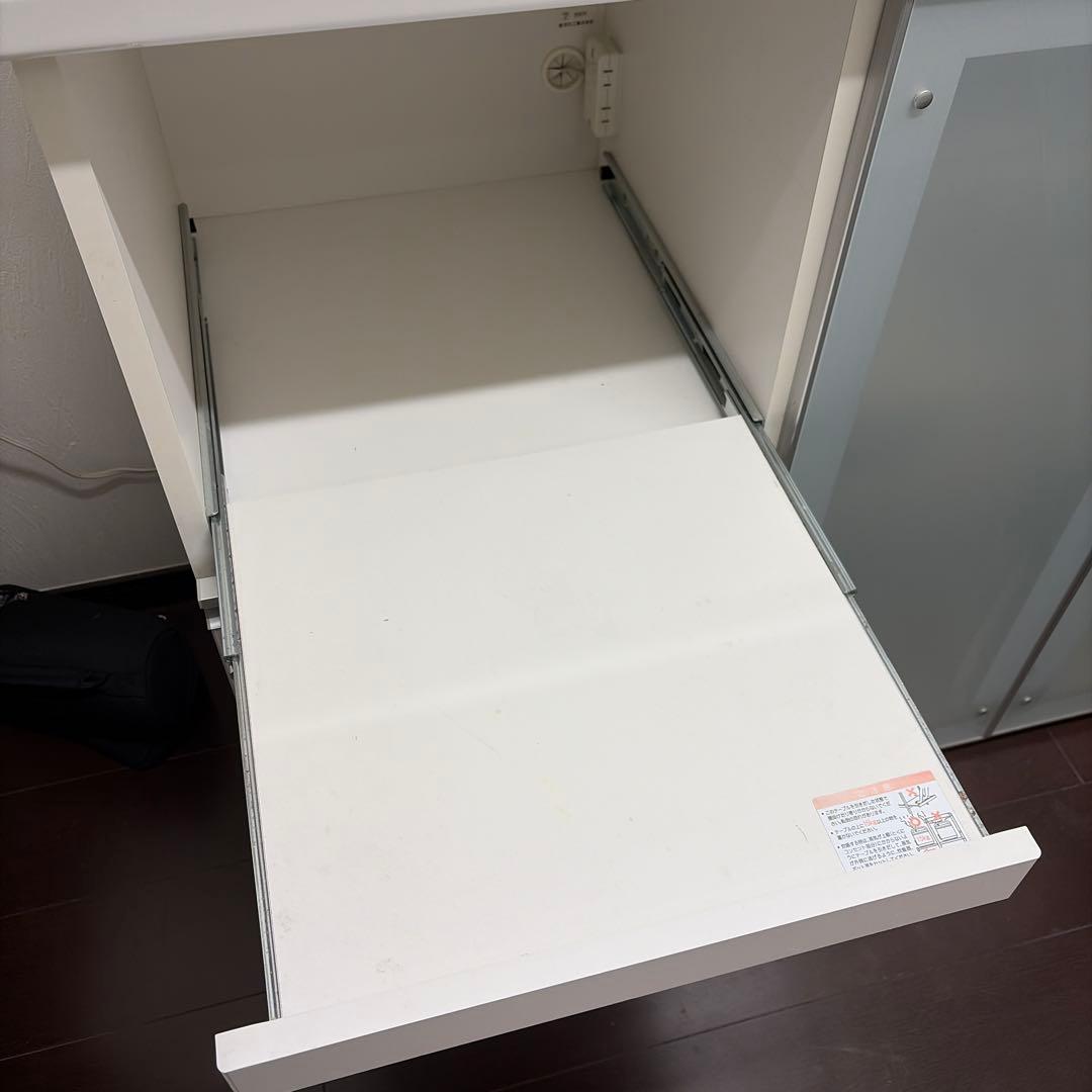 ホワイト ガラス扉 食器棚 引き出し2段