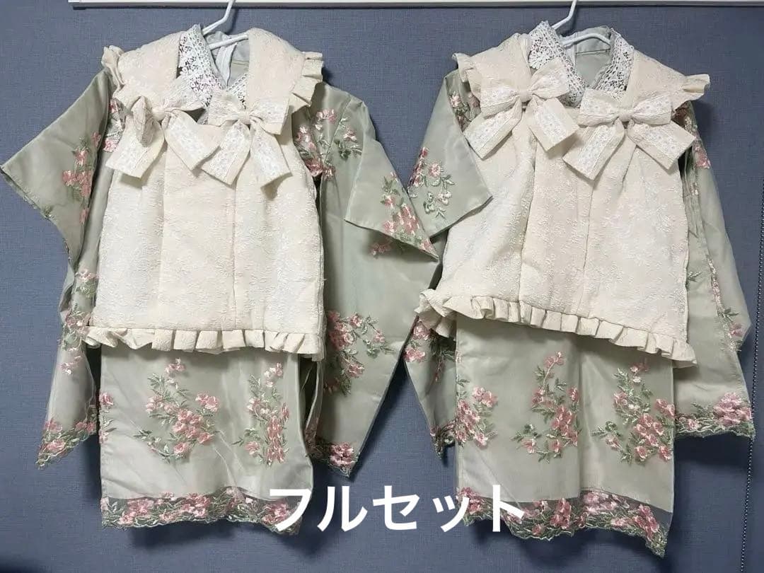 双子　七五三　キャサリンコテージ花柄レース着物　着画あり　100cm