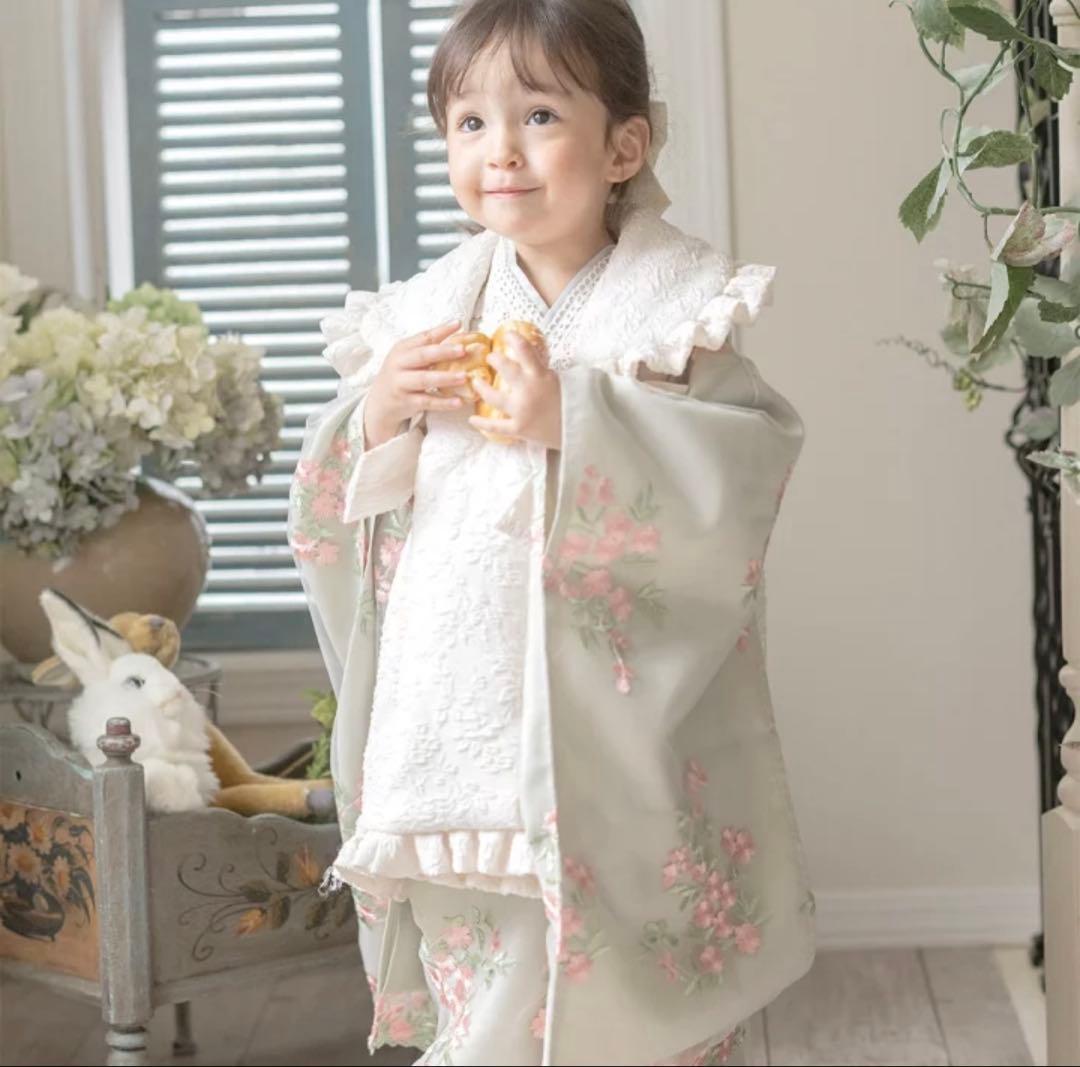 双子　七五三　キャサリンコテージ花柄レース着物　着画あり　100cm