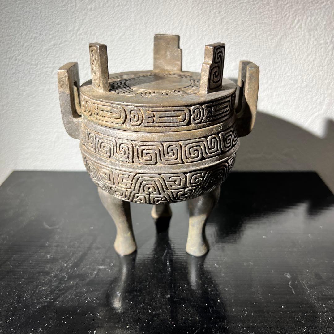 【骨董品】三足沖天耳香炉　銅製