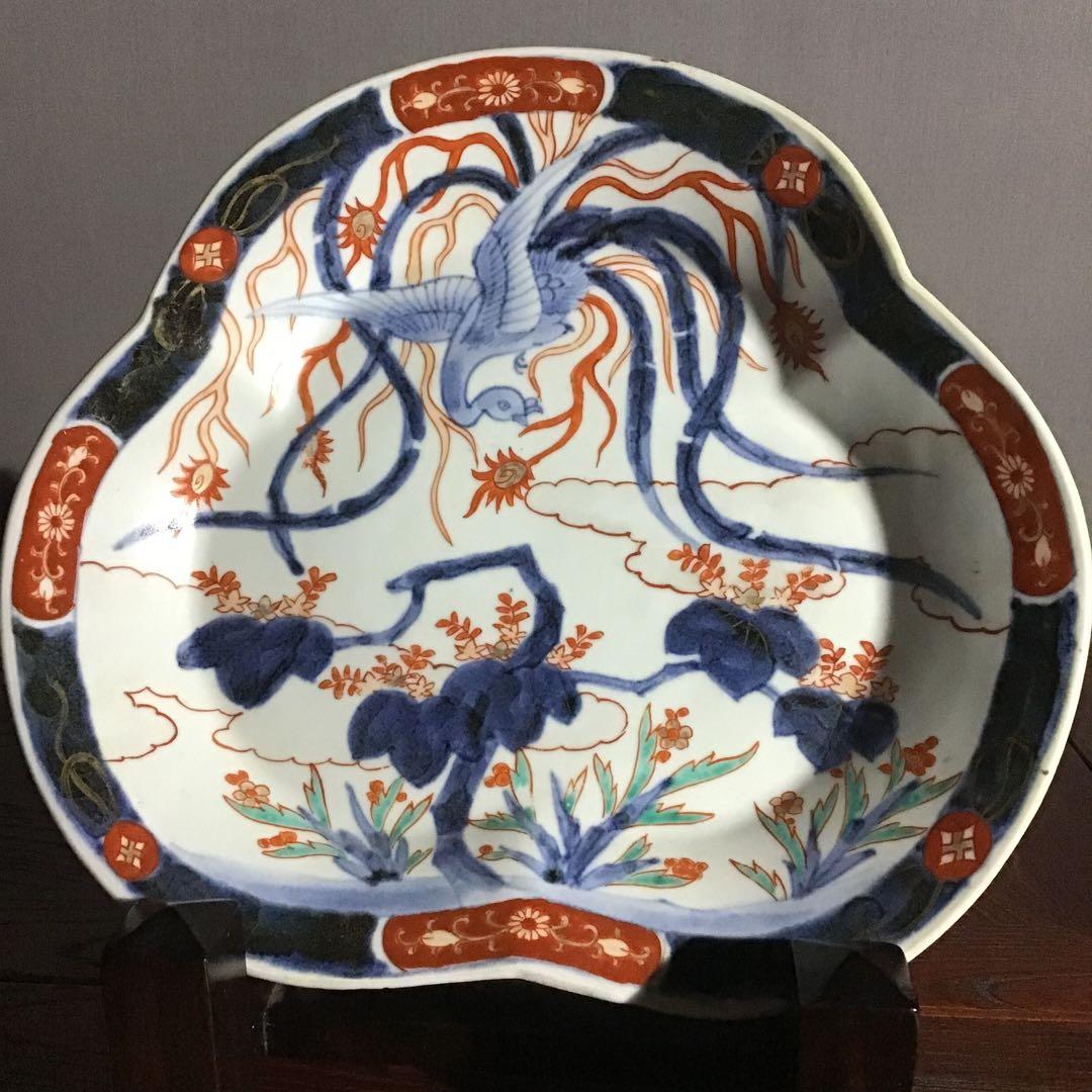 古伊万里色絵　鳳凰図　変わり皿　江戸期