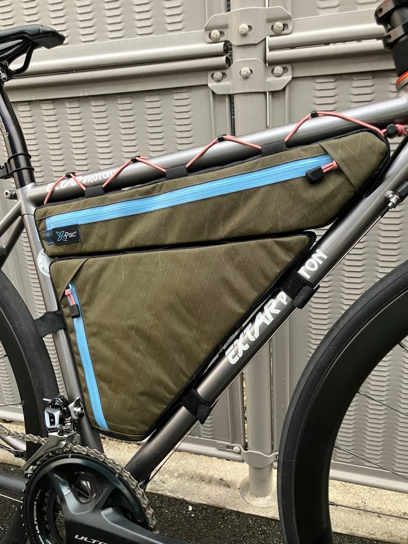 ハンドメイド　上下分割式フルフレームバッグ　X-PAC オリーブ　マルベリー