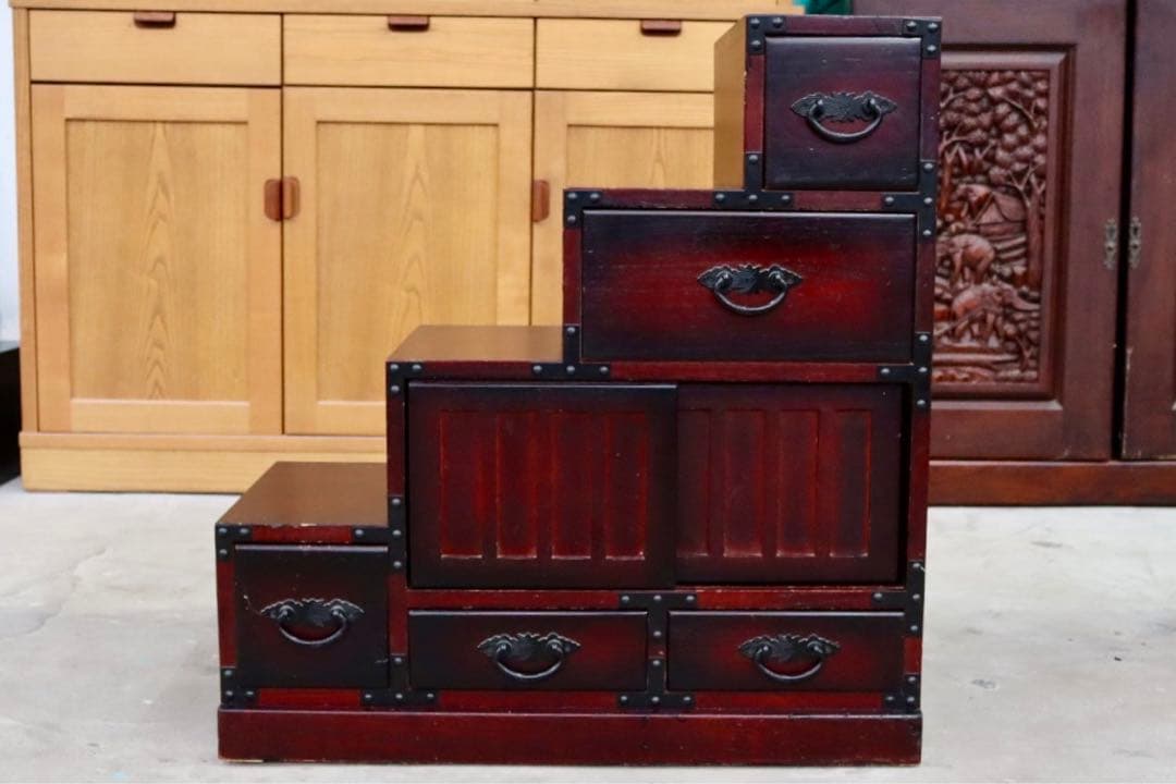 GMIK382B○階段箪笥 時代箪笥 和家具 和モダン 和室 座敷 古民家 チェ