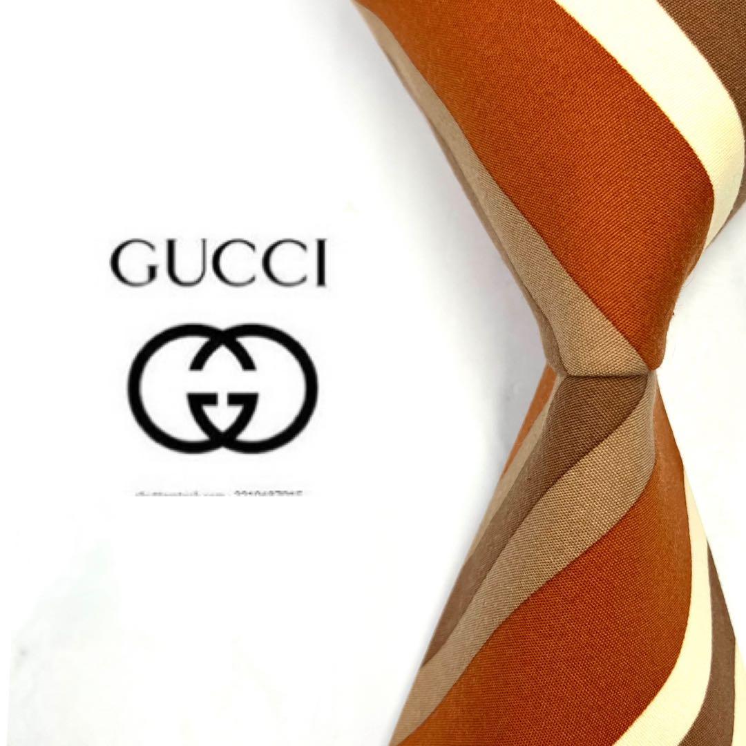 ◆美品◆GUCCI グッチ ネクタイ オレンジ色 ストライプ柄 オシャレ