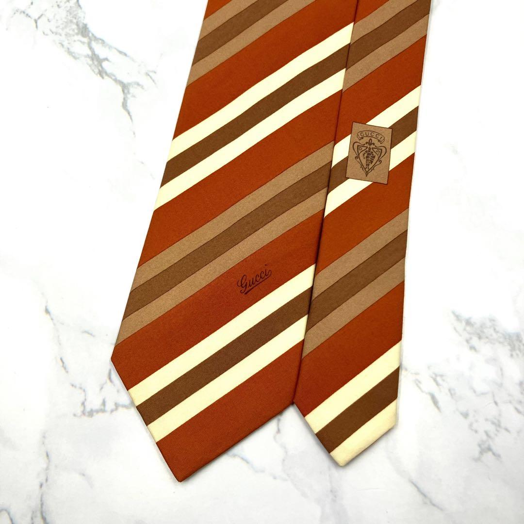 ◆美品◆GUCCI グッチ ネクタイ オレンジ色 ストライプ柄 オシャレ