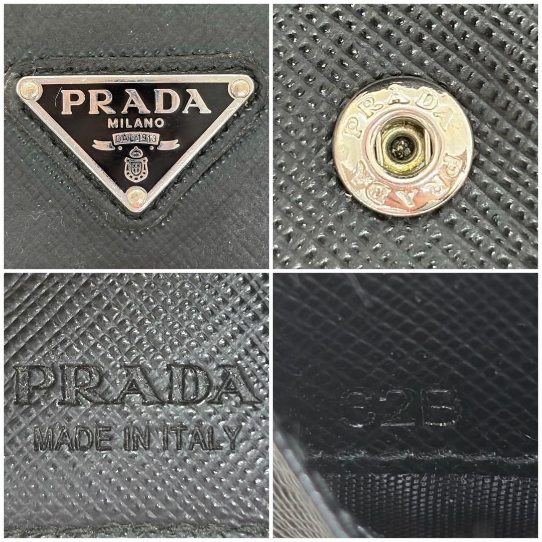 美品✨️プラダ 三つ折り財布 三角ロゴ レザー サフィアーノ ブラック
