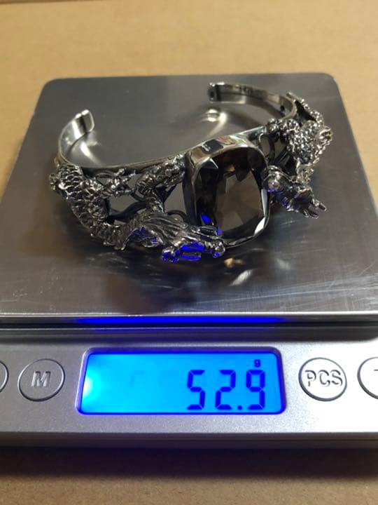 シルバー925 スモーキークォーツ　ドラゴンバングル