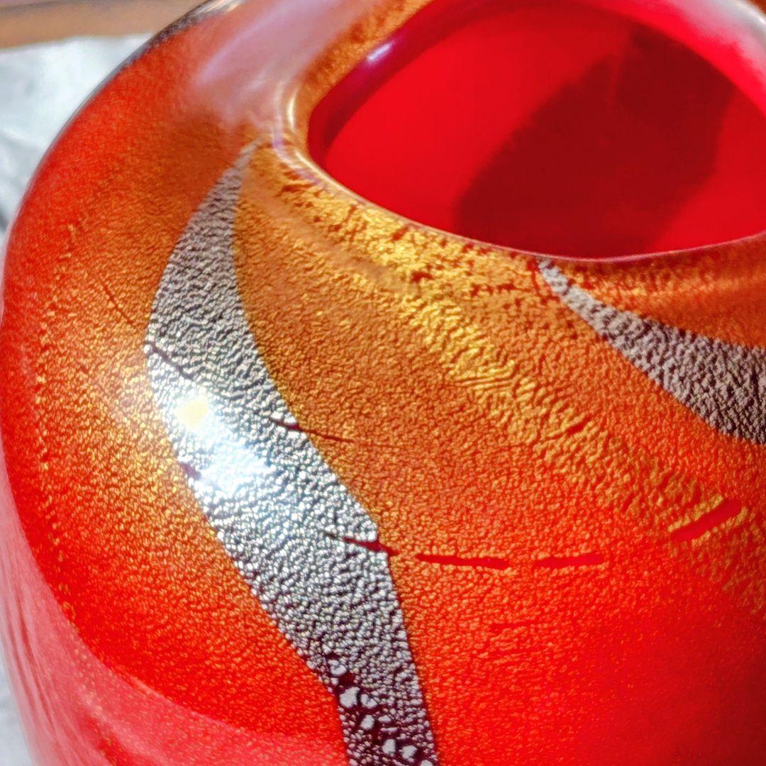 【極美品】琉球ガラス 名工 末吉清一作 大壺 花瓶 共箱・経歴書付 金箔 銀箔