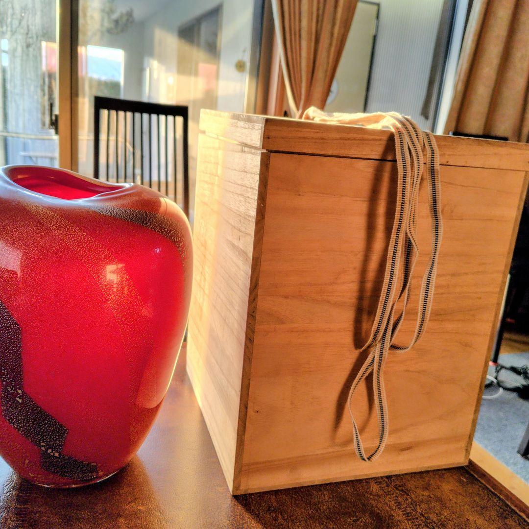 【極美品】琉球ガラス 名工 末吉清一作 大壺 花瓶 共箱・経歴書付 金箔 銀箔