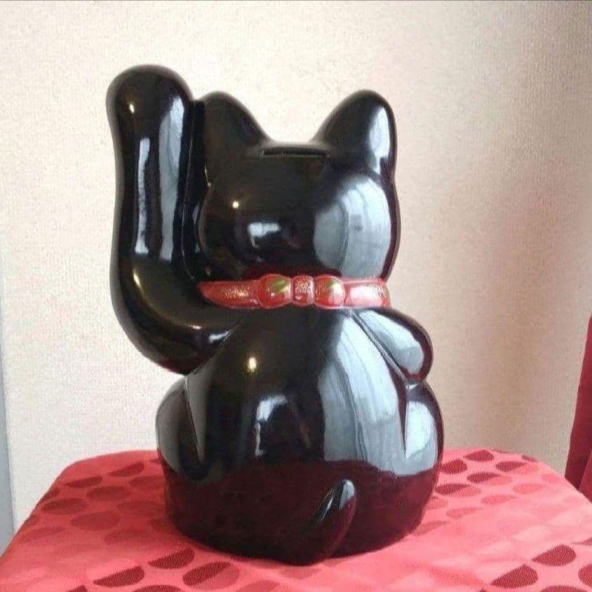 2/9迄特別値引✨存在感抜群！厄除け招き猫》黒猫左手上げ８号手長 ビンテージ