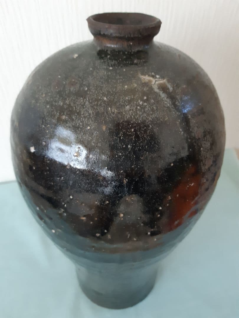 梅瓶 黒高麗 人参葉文 陶器 壺 朝鮮