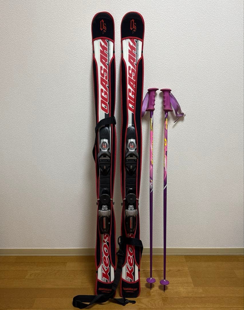 OGASAKA スキー板 『覇』Keos 155cm 赤黒 + 紫スキー用ポール