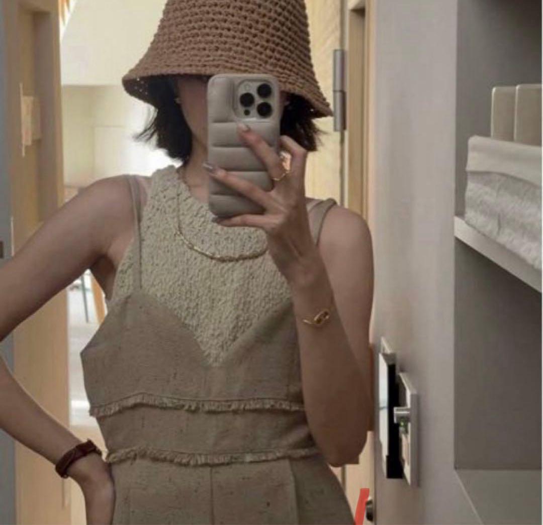 サロペット・オーバーオール・オールインワン Eaphi linen like fringe salopette