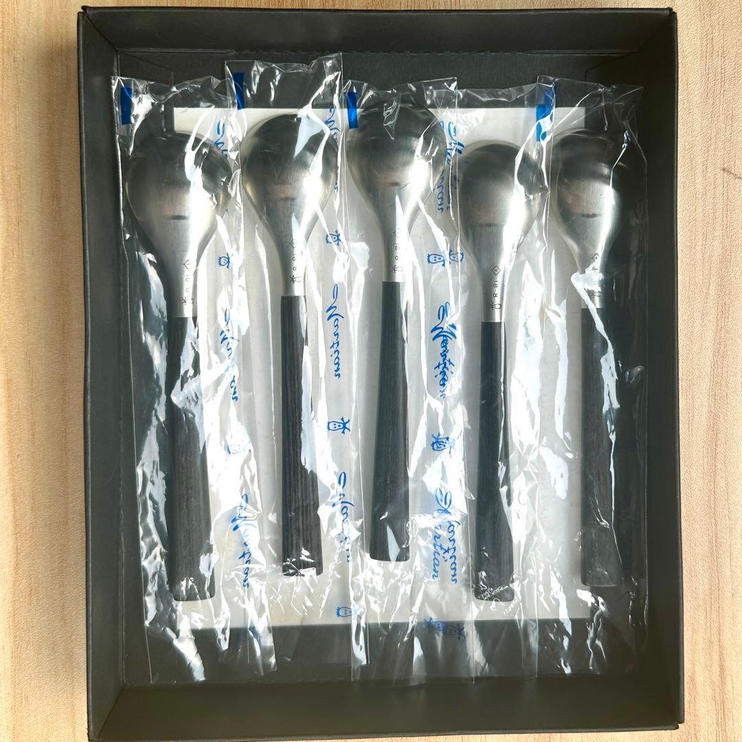 【希少・新品】柳宗理 黒柄カトラリー #2250 コーヒースプーン 5本 箱付