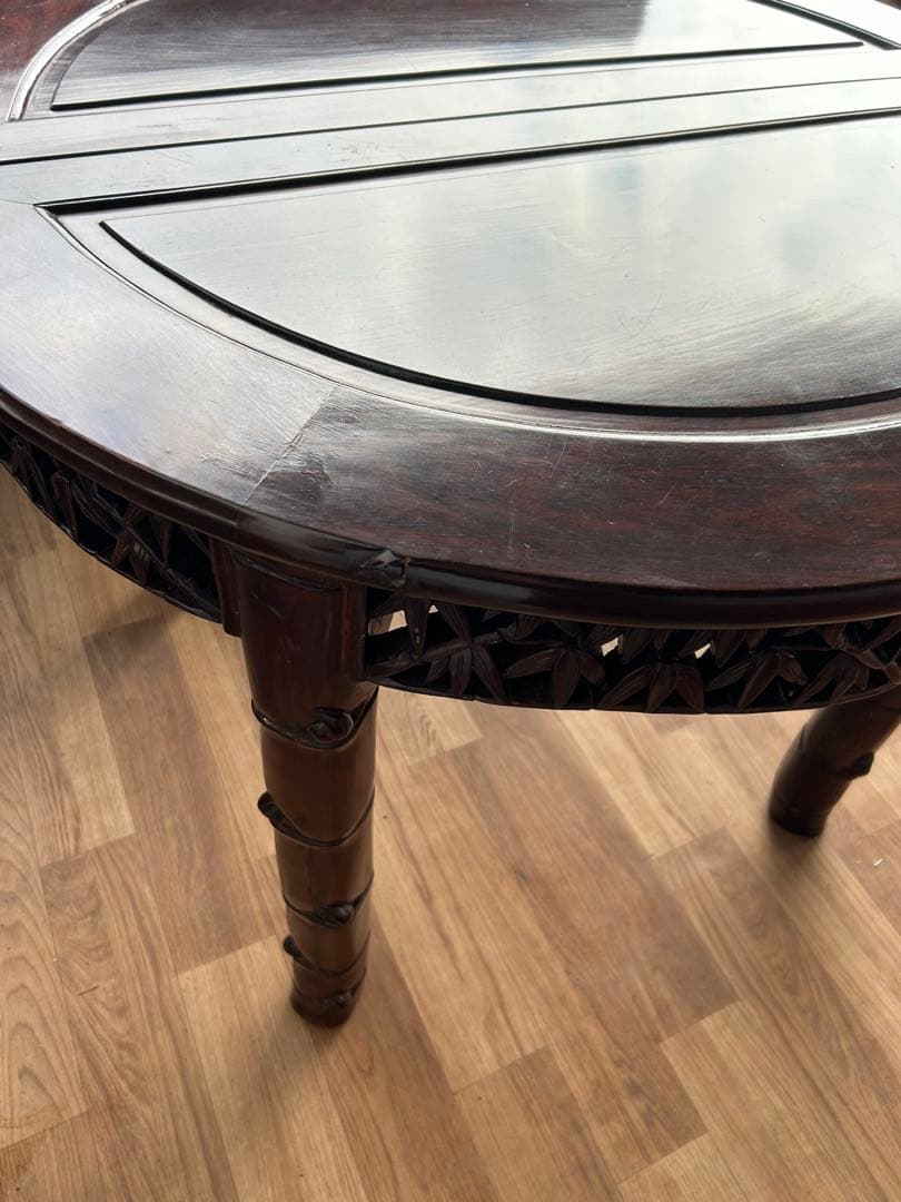 726 中国高級家具 伸長式ダイニングテーブル 無垢材 重厚　細工　彫刻　美品