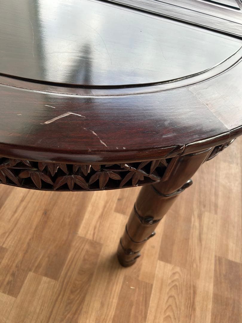 726 中国高級家具 伸長式ダイニングテーブル 無垢材 重厚　細工　彫刻　美品