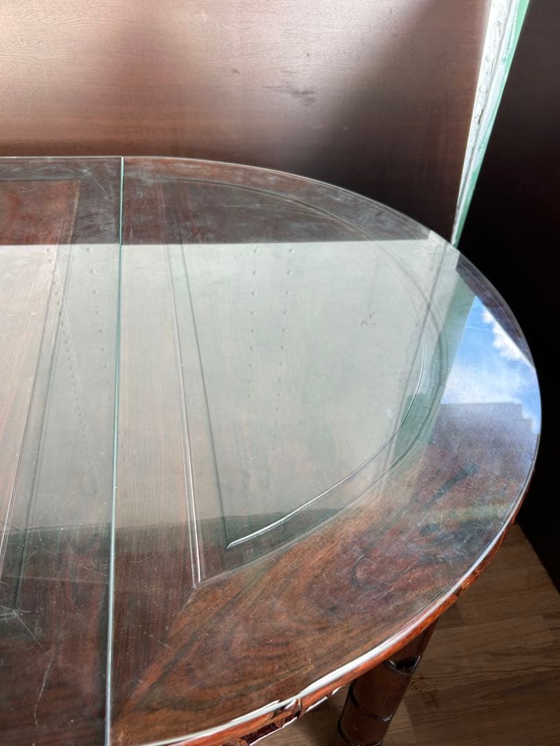 726 中国高級家具 伸長式ダイニングテーブル 無垢材 重厚　細工　彫刻　美品