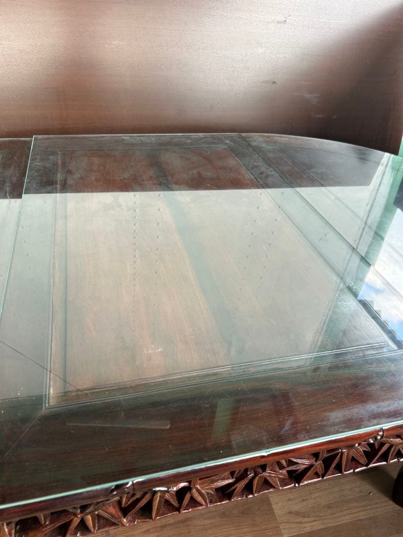 726 中国高級家具 伸長式ダイニングテーブル 無垢材 重厚　細工　彫刻　美品