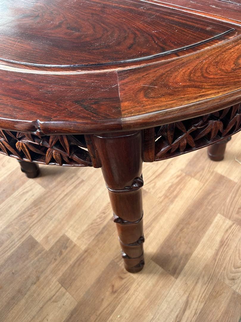 726 中国高級家具 伸長式ダイニングテーブル 無垢材 重厚　細工　彫刻　美品