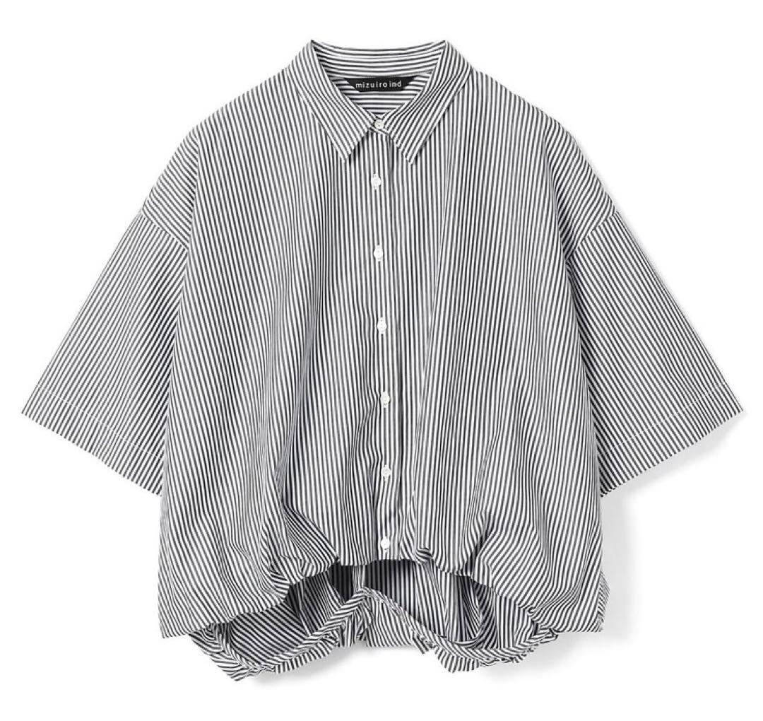 25SS 極美品✨ミズイロインド ストライプハーフスリーブバルーンシャツ 半袖