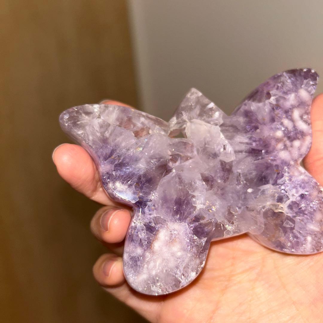 ハイグレード AAA商品 ピンクアメジスト 蝶々 天然石 結晶