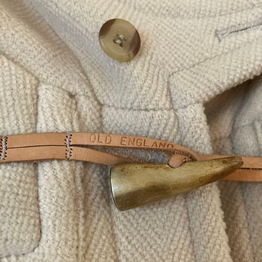 美品 オールドイングランド ヘリンボーン ダッフルコート 牛革 ベージュ