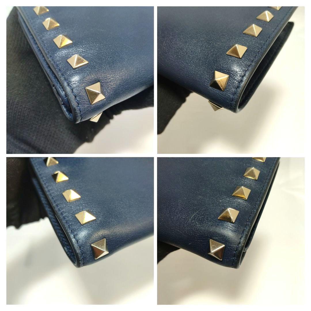 美品 VALENTINO GARAVANI 長財布 スタッズ レザー ネイビー