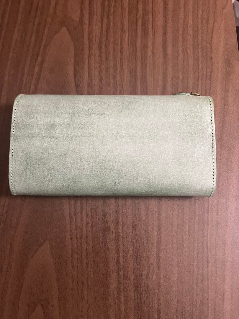 ブライドルレザー　長財布　ヌメ革　グリーン系　牛革　ロングウォレット　レザー