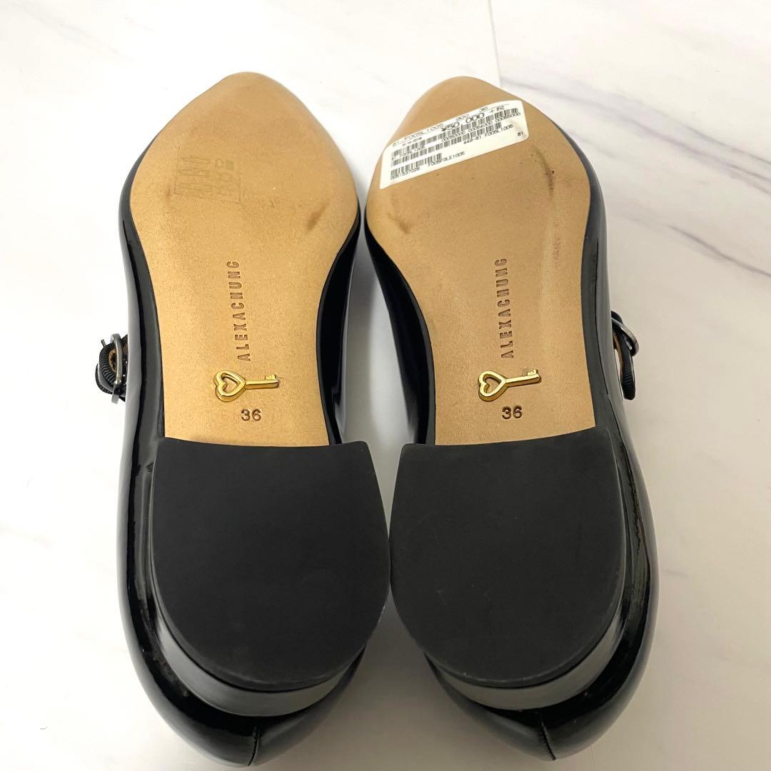 新品　アレクサチャン　ポインテッドトゥ　エナメル　メリージェーン　黒　ブラック