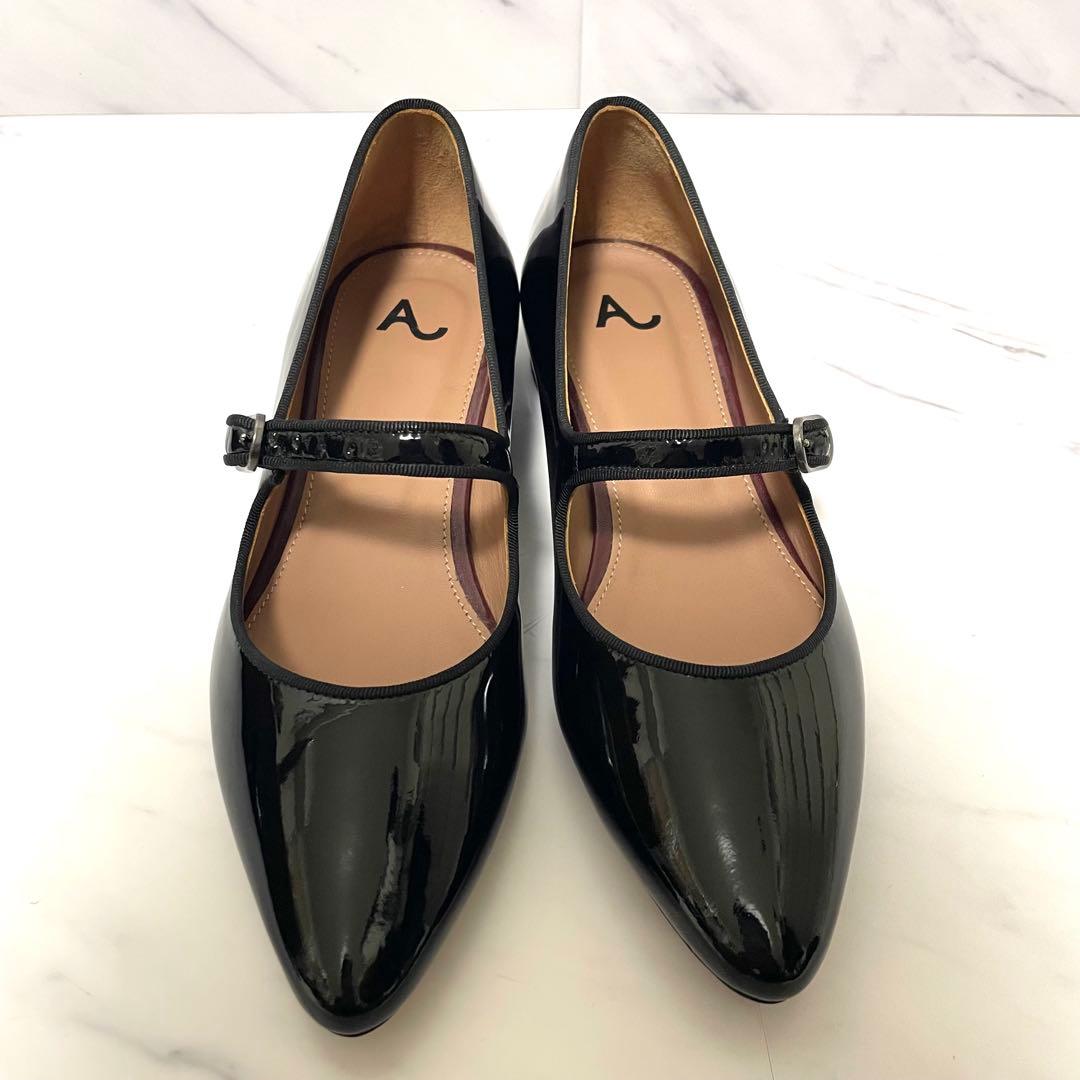 新品　アレクサチャン　ポインテッドトゥ　エナメル　メリージェーン　黒　ブラック