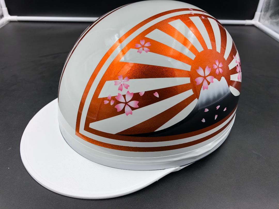 コルク半　カスタム　富士日章　三つボタン　ホワイトオレンジ　ラメ　(桜無し)